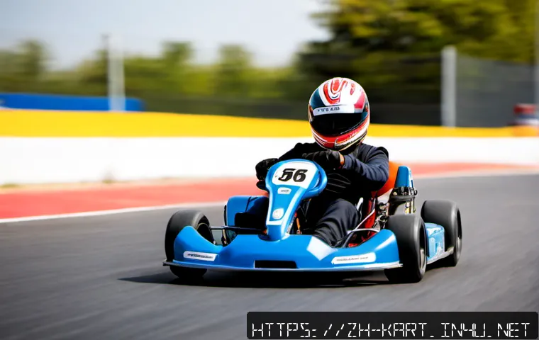 카트라이더 스피드전 영상 클립 - Photorealistic action shot of a compact go-kart racing at high speed through a sunlit outdoor circui...